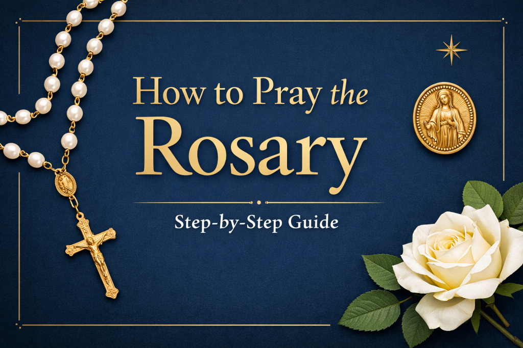 How to pray the Rosary step by step with rosary beads and Marian medal